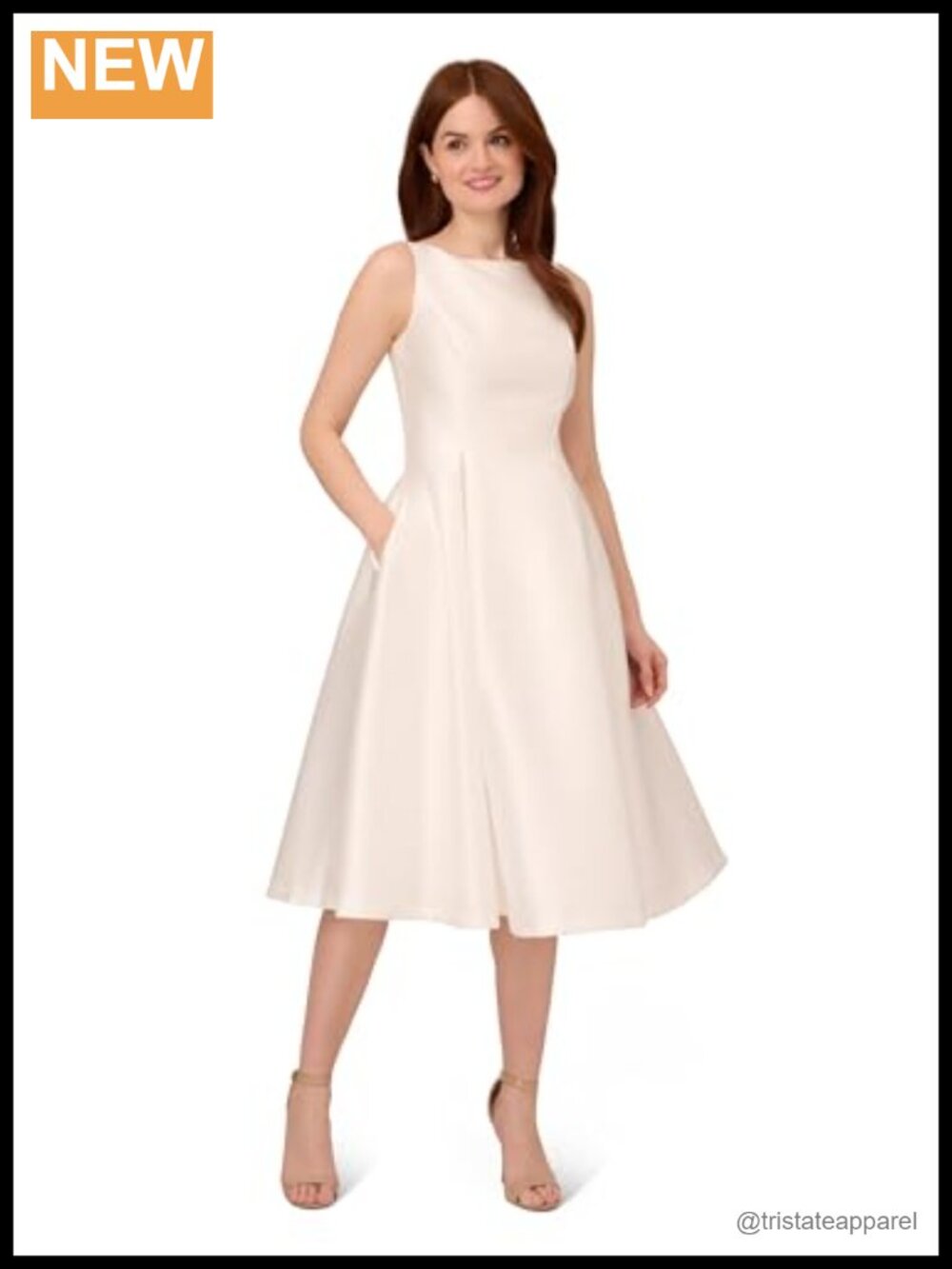 Sleeveless Tea Length Fit & Flare Dress with V-Back and Pockets